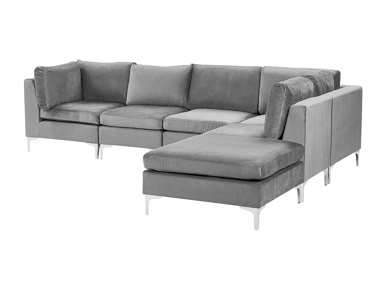 Canapé d'Angle Modulable - Evja - Côté Gauche, 5 Modules et Pouf, en Velours, Gris