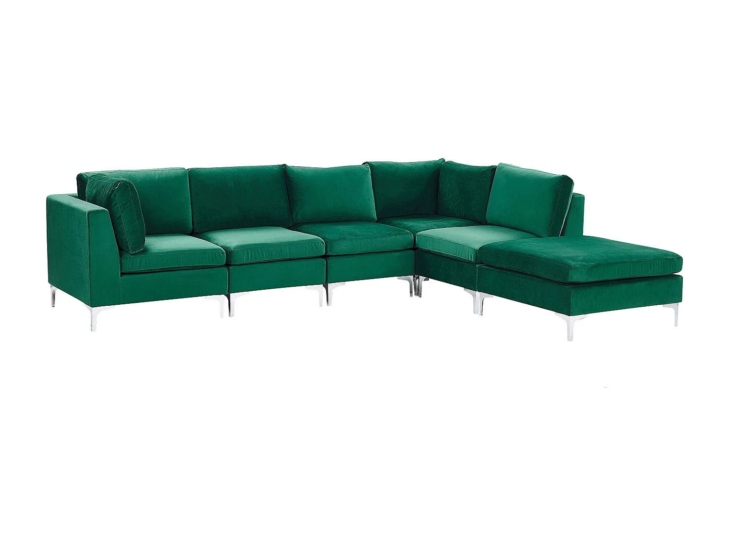 Modulaire hoekbank EVJA Fluweel Groen Met ottomaan 5-zitter Linkerzijde