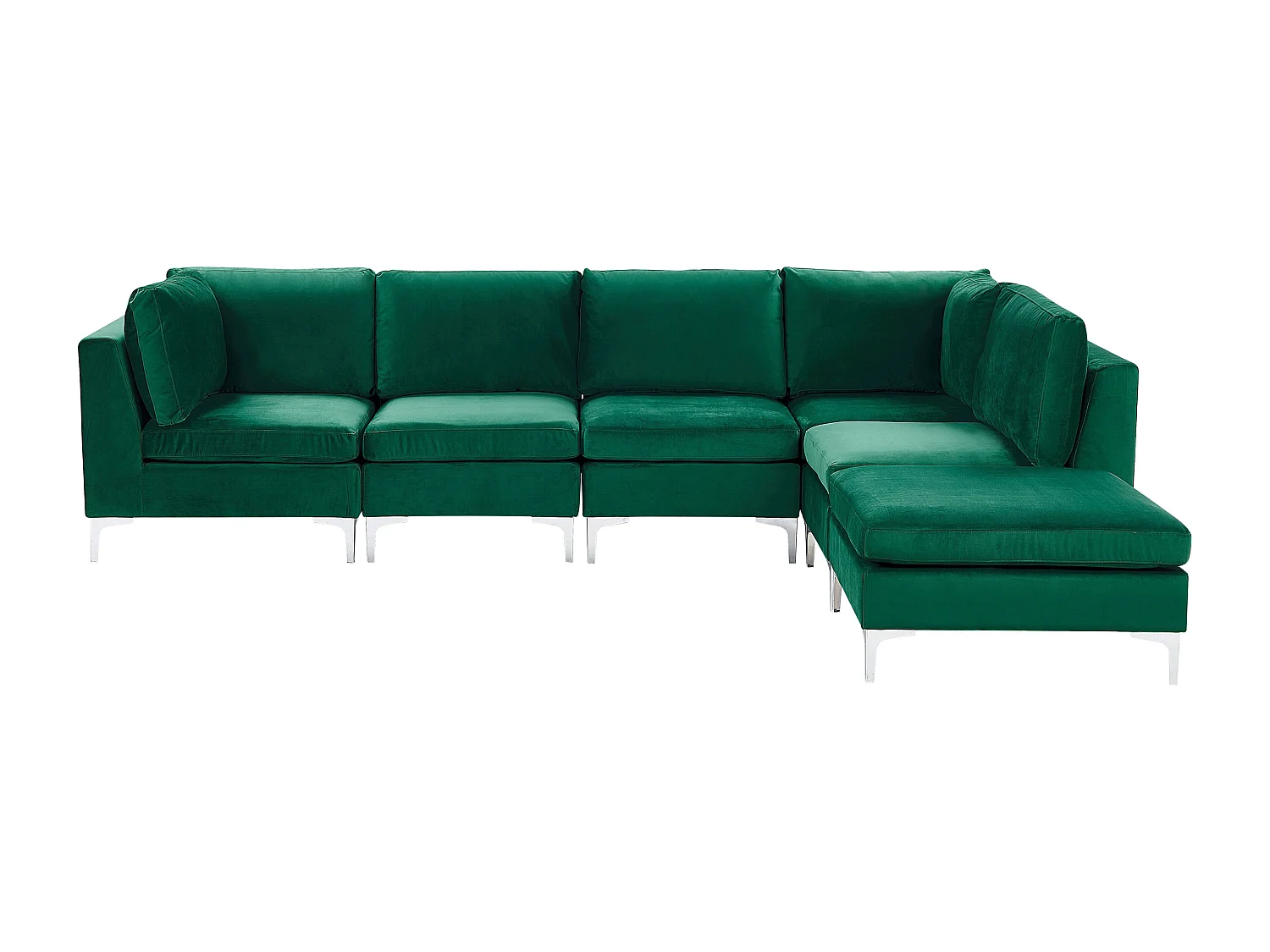 Modulaire hoekbank EVJA Fluweel Groen Met ottomaan 5-zitter Linkerzijde