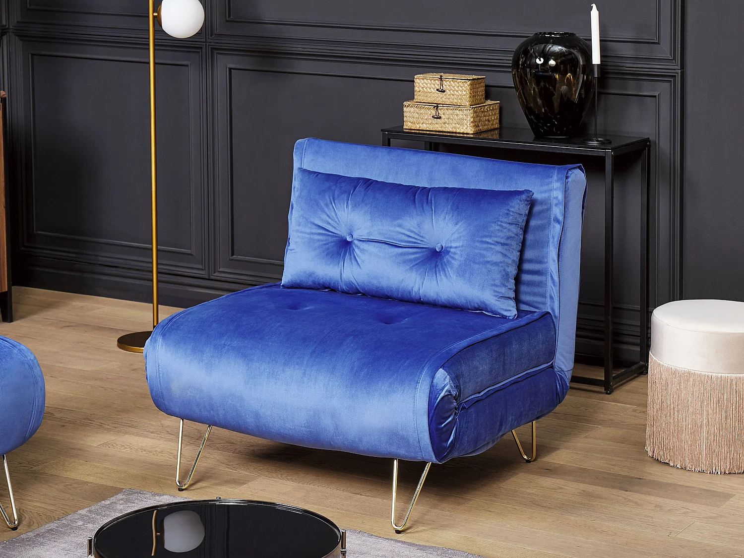 Fauteuil convertible VESTFOLD Velours Bleu marine