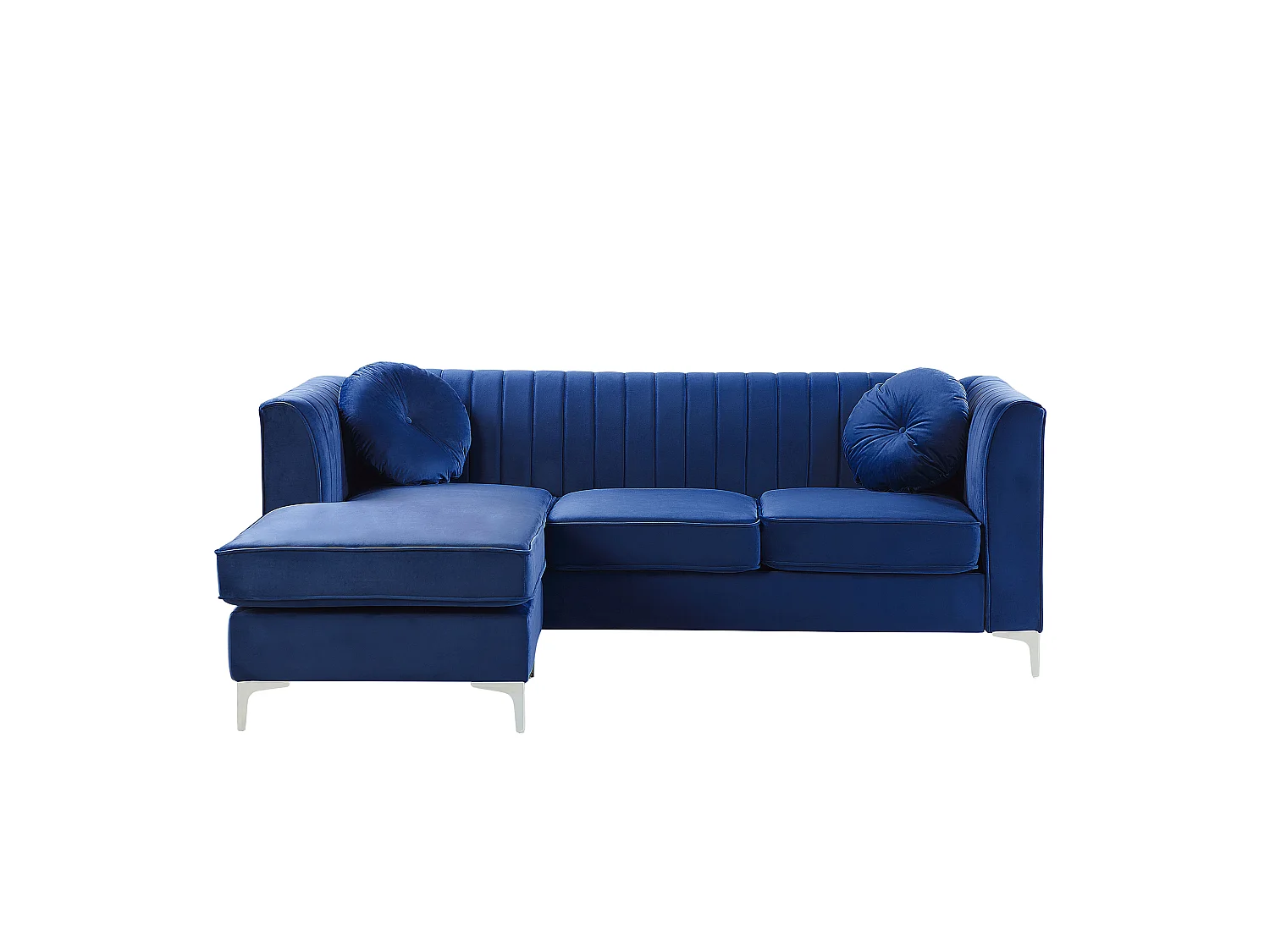 Elegantes Ecksofa aus Samtstoff rechtsseitig blau Timra