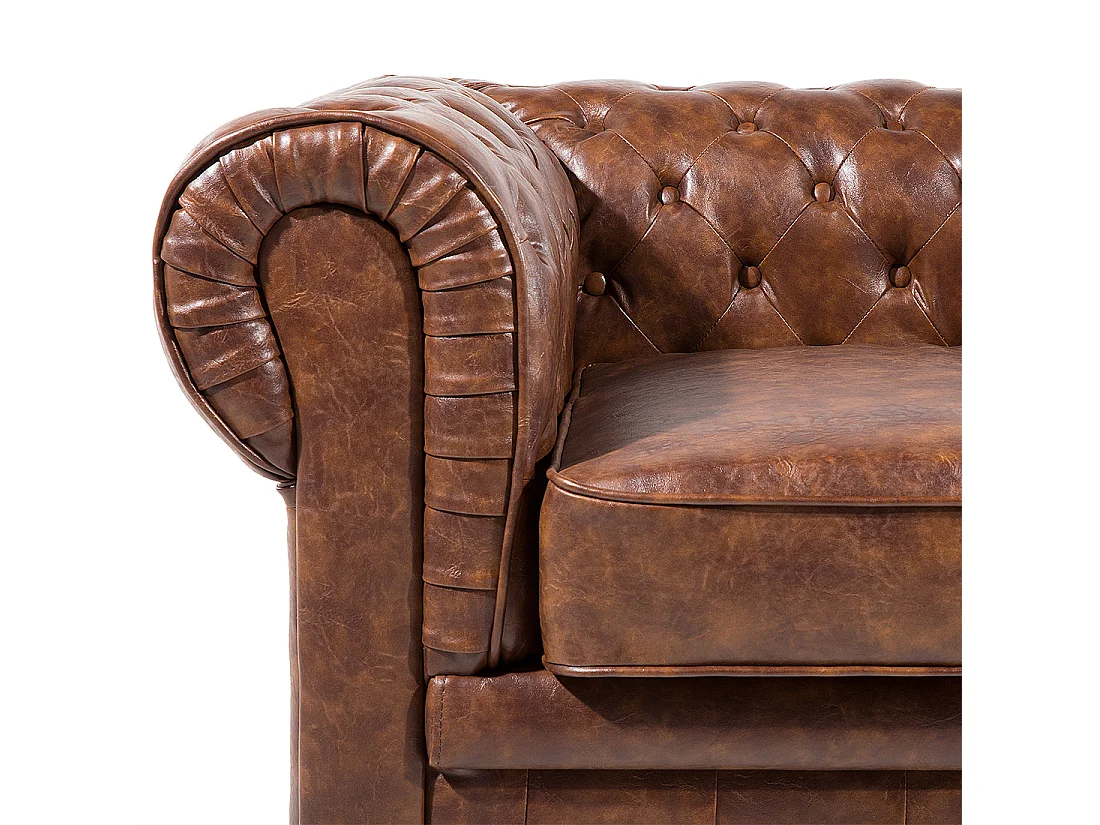 Canapé 3 places CHESTERFIELD Cuir PU Marron doré