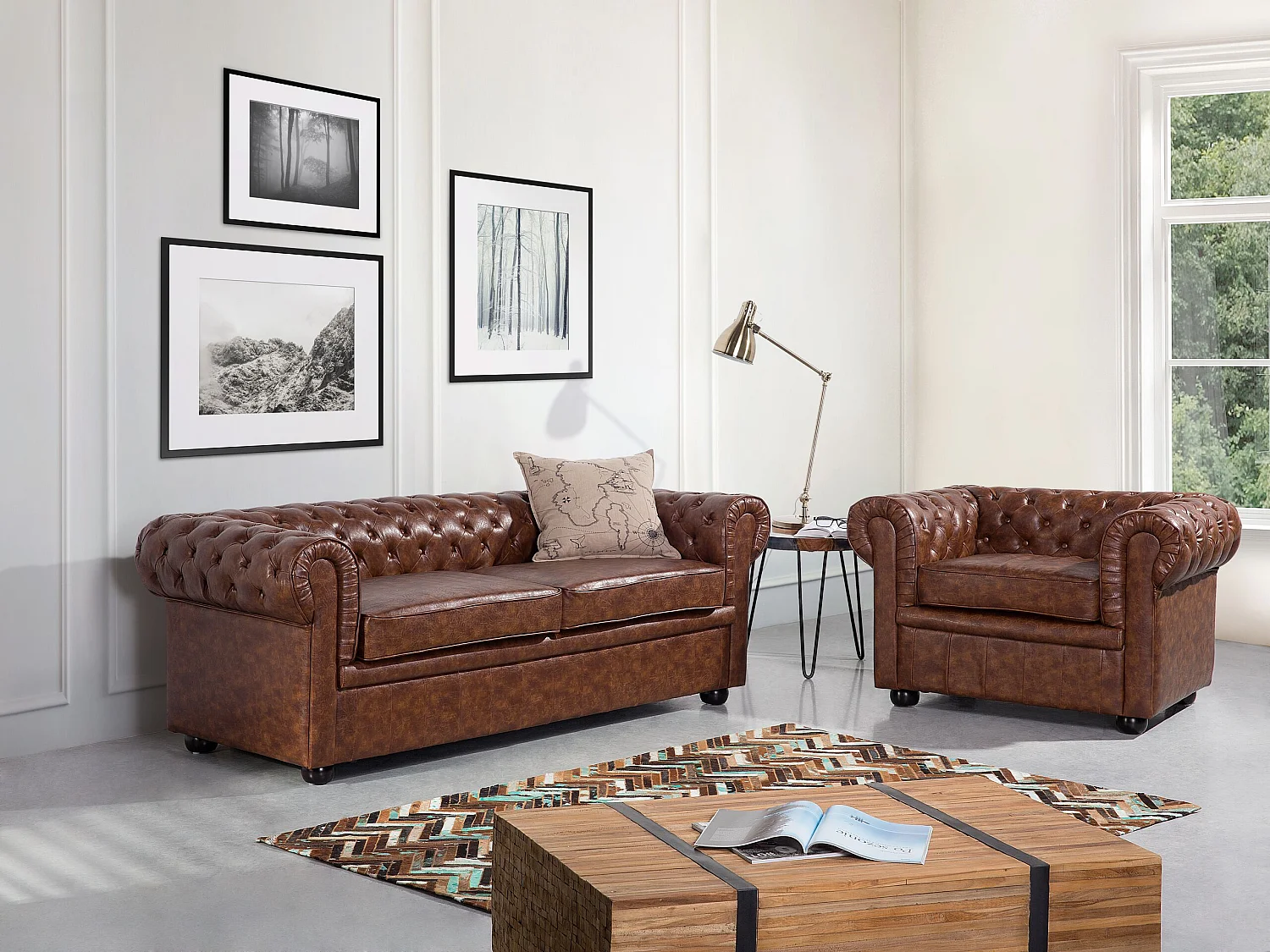 Canapé CHESTERFIELD Cuir PU Marron doré 3 places