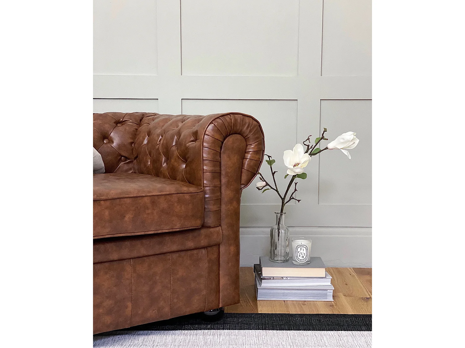 Canapé chesterfield 3 places en simili cuir marron