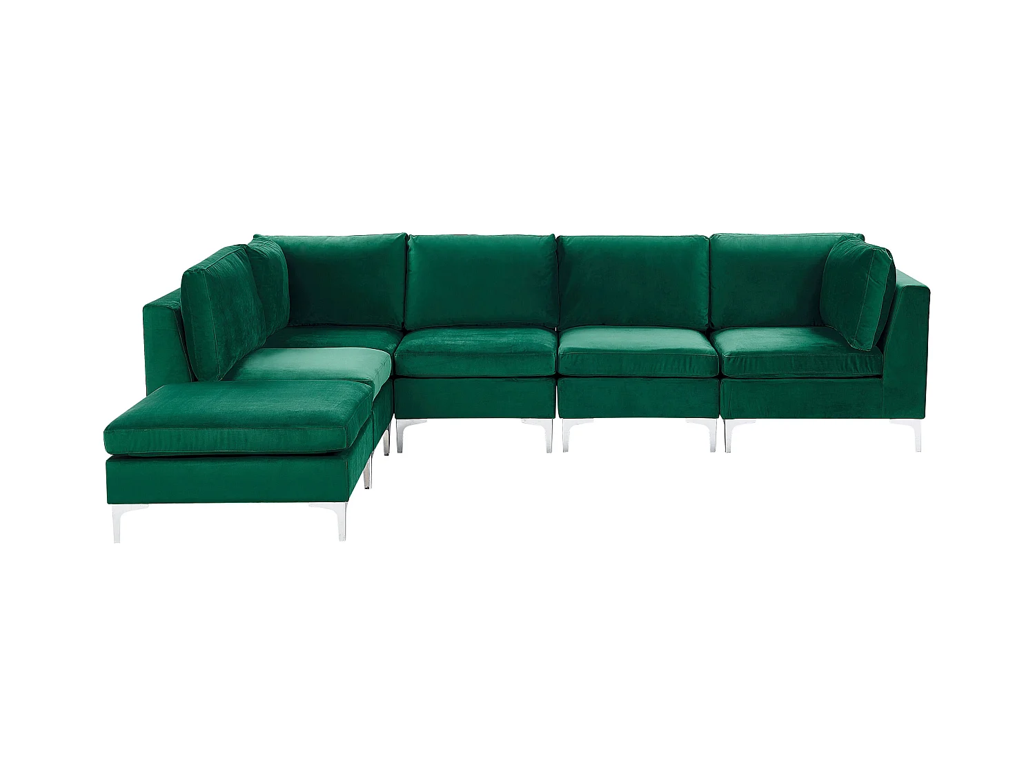 Canapé d'Angle Modulable - Evja - Côté Droit, 5 Modules et Pouf, en Velours, Vert