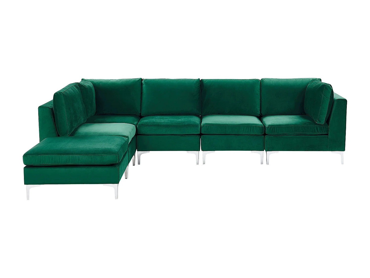 Modulaire hoekbank EVJA Fluweel Groen Met ottomaan 5-zitter Rechterzijde