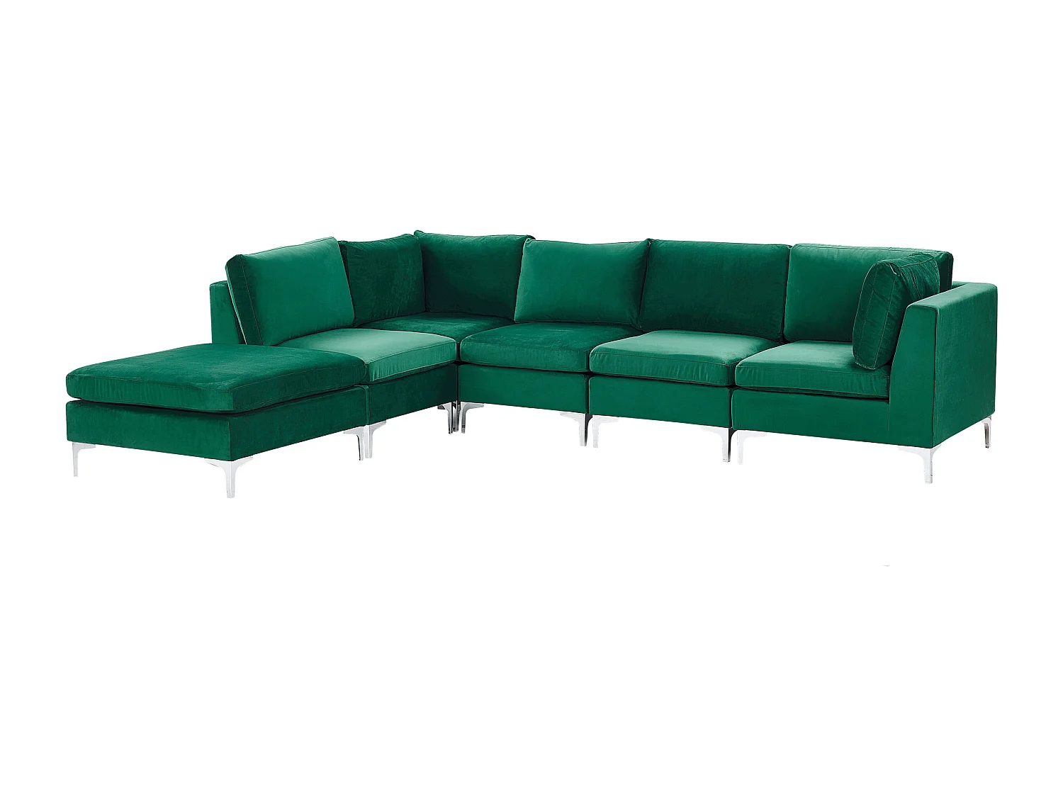 Modulaire hoekbank EVJA Fluweel Groen Met ottomaan 5-zitter Rechterzijde