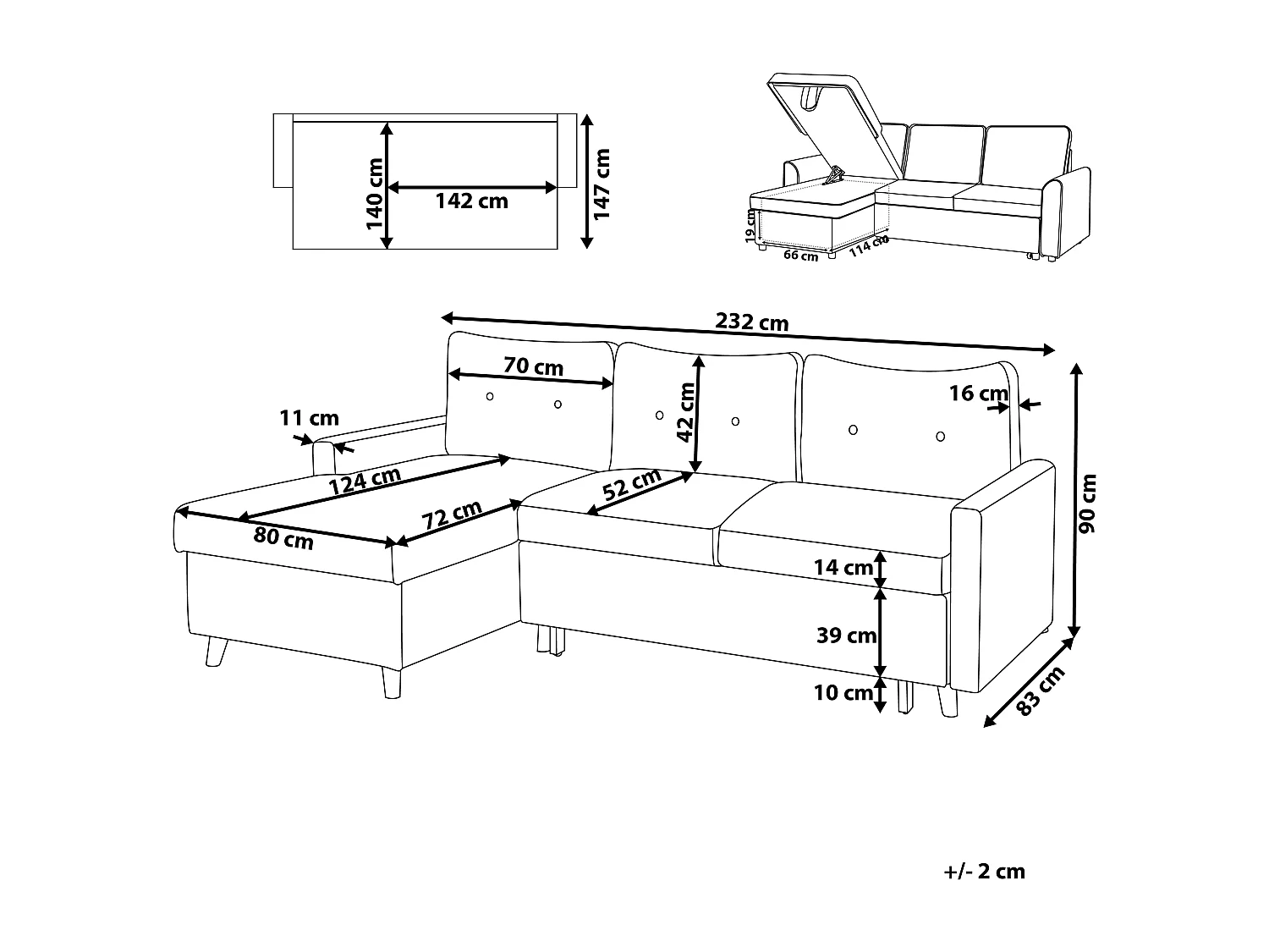 - Canapé Angle à gauche - Flakk - Tissu, Bleu Marine