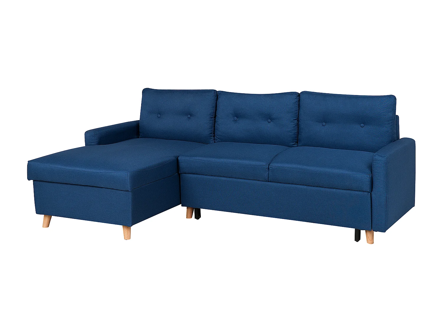 Divano letto angolare FLAKK Tessuto Blu marino con contenitore 4 posti Lato destro