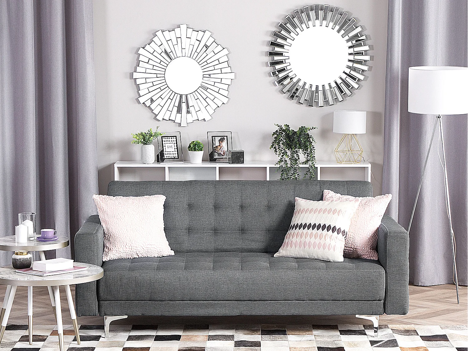 Canapé-lit 3 places ABERDEEN Tissu Gris clair