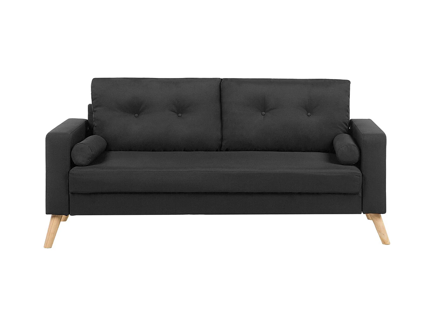 Modernes Sofa Schwarz mit Zierkissen 2-Sitzer Retro Stil Polsterbezug Kalmar