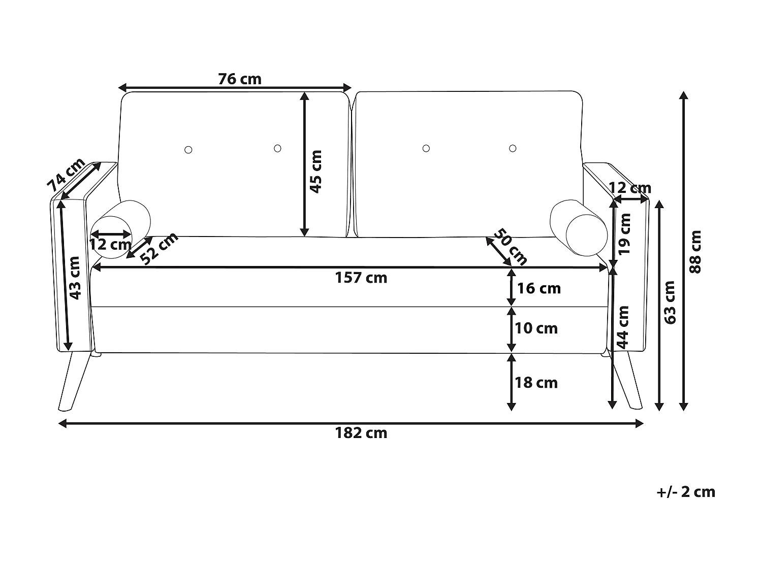 Canapé 2 places KALMAR Tissu Noir