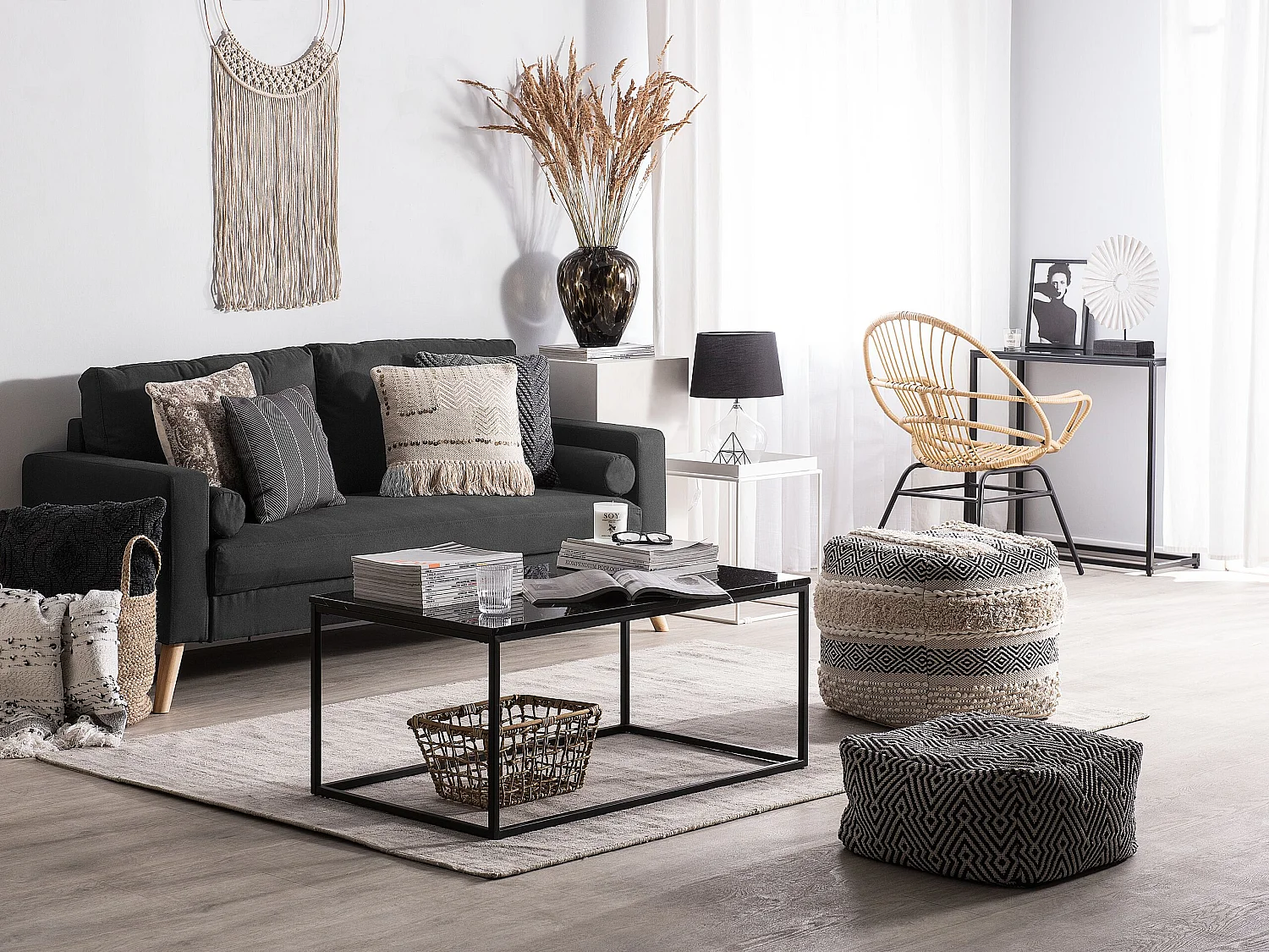 Sofa KALMAR Stoff Schwarz 2-Sitzer