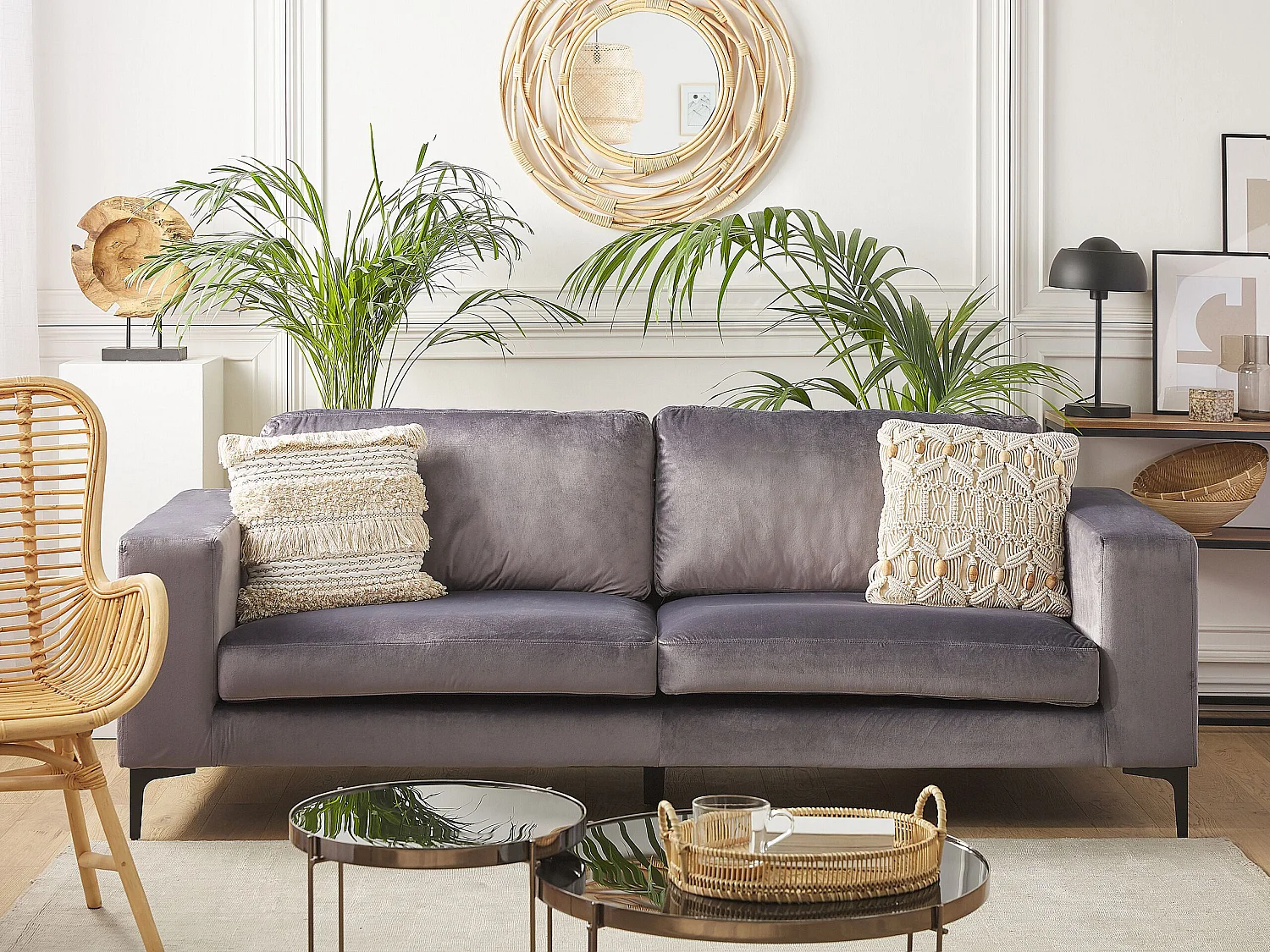 Sofá VADSTENA Veludo Cinzento escuro 3 lugares