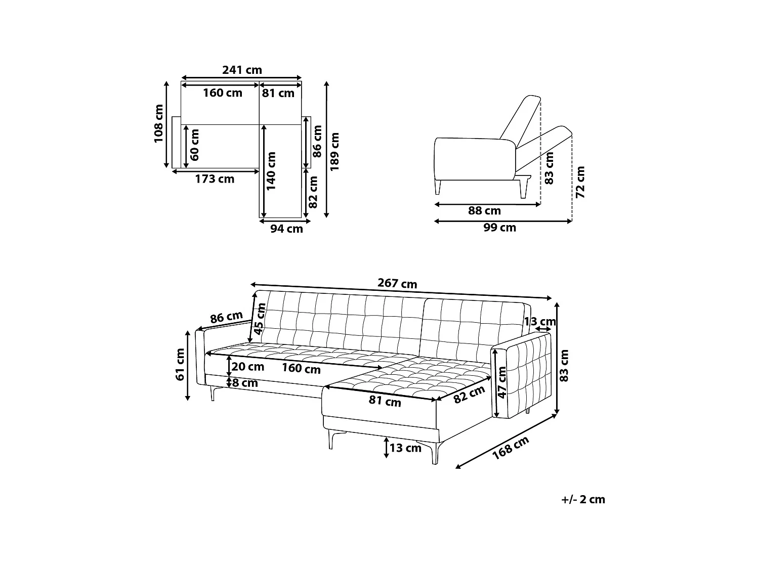 Modulaire hoekslaapbank ABERDEEN Stof Donkerbruin 4-zitter Linkerzijde