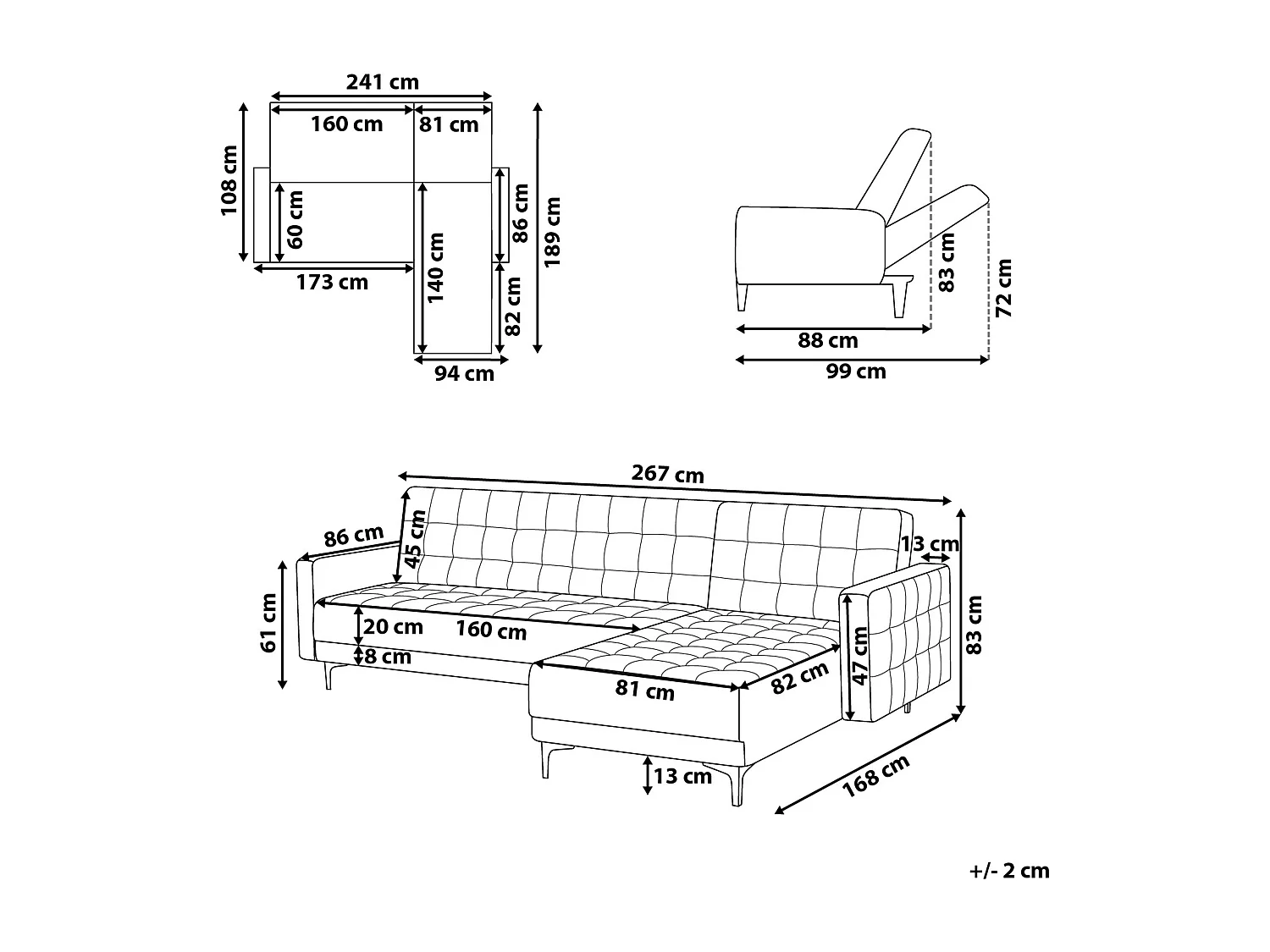 Modulaire hoekslaapbank ABERDEEN Stof Donkerbruin 4-zitter Linkerzijde