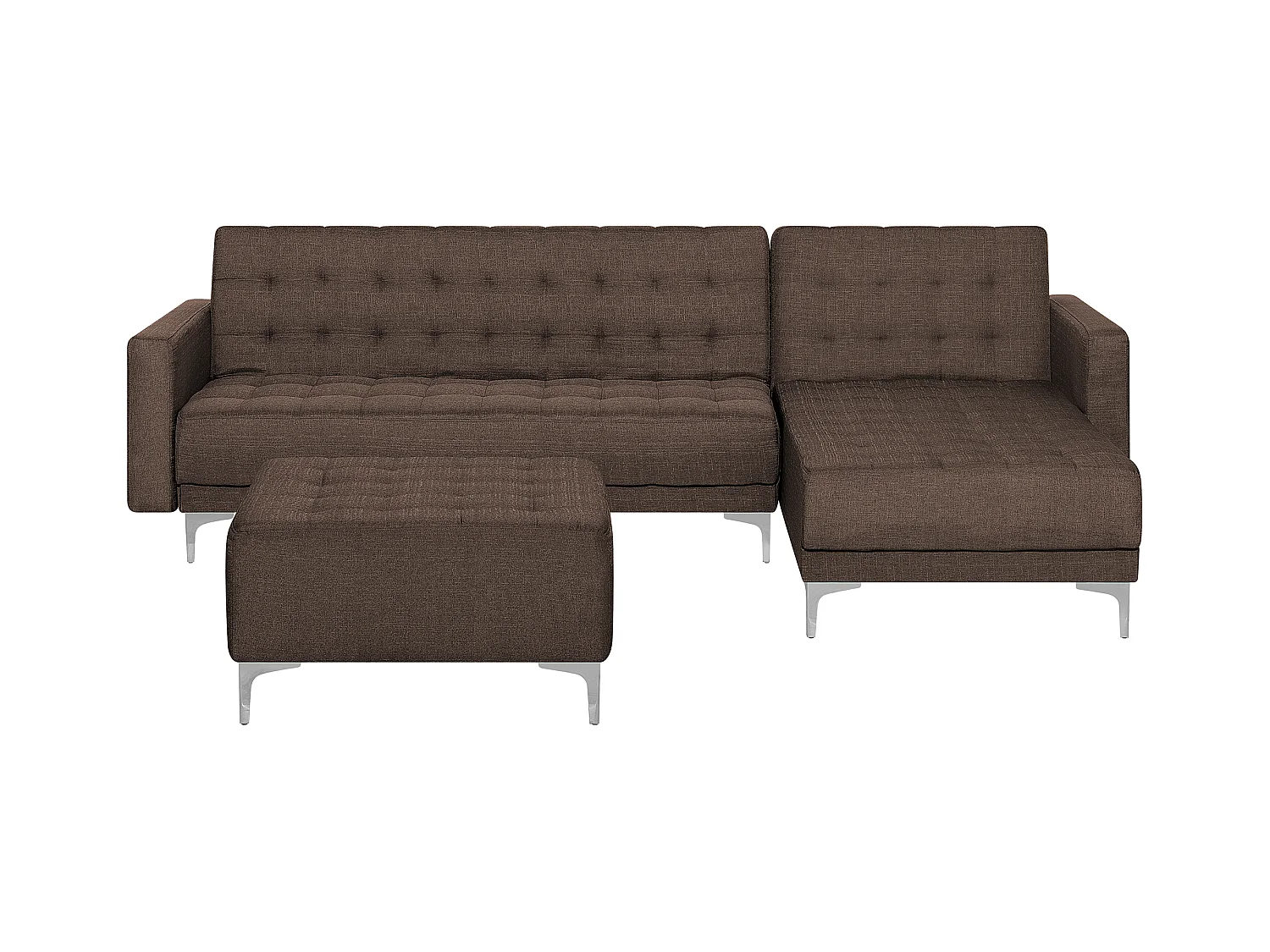 Canapé-lit d'angle modulable 4 places ABERDEEN Tissu Marron foncé avec ottoman Côté droite