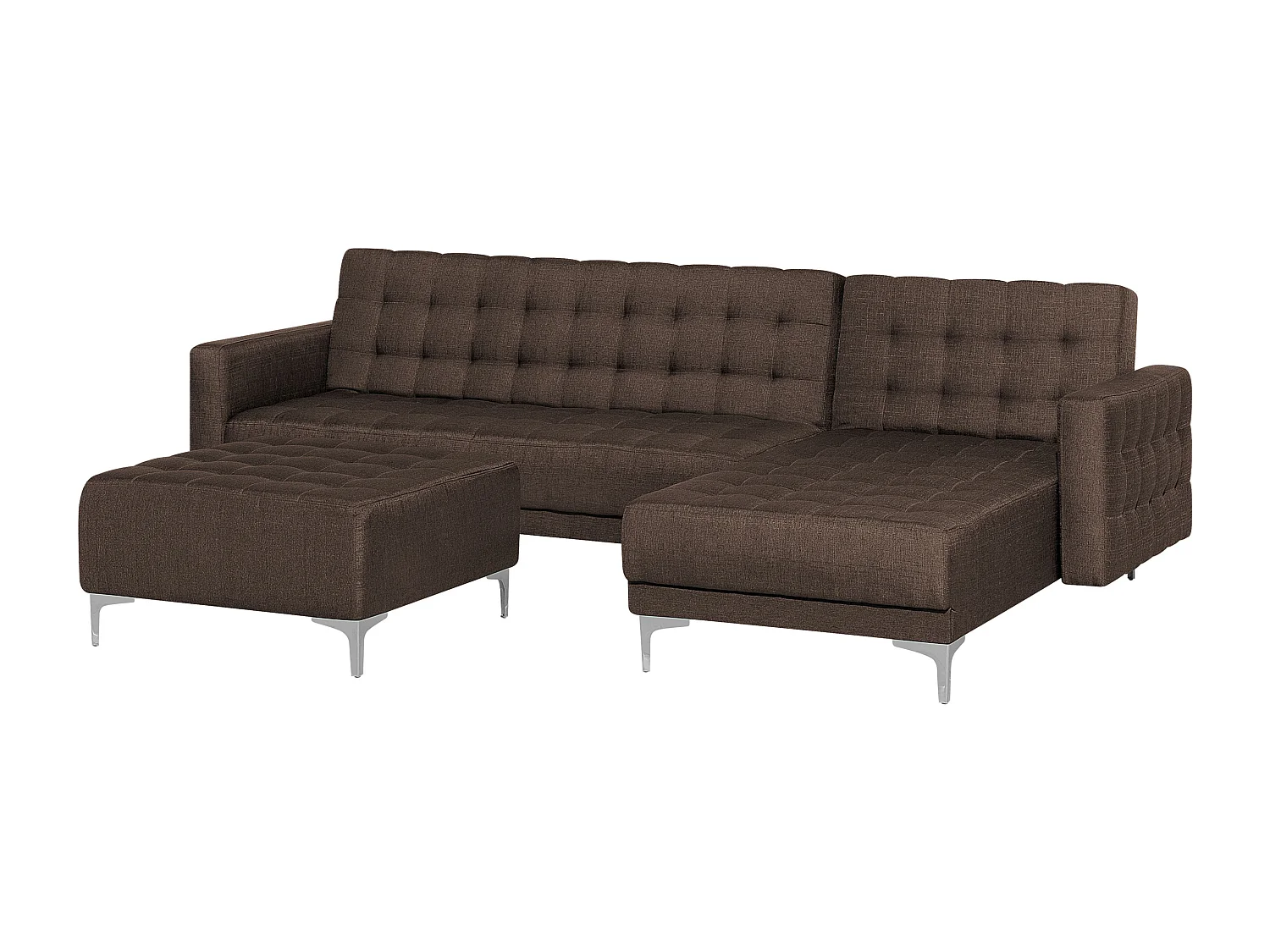 Canapé-lit d'angle modulable 4 places ABERDEEN Tissu Marron foncé avec ottoman Côté droite