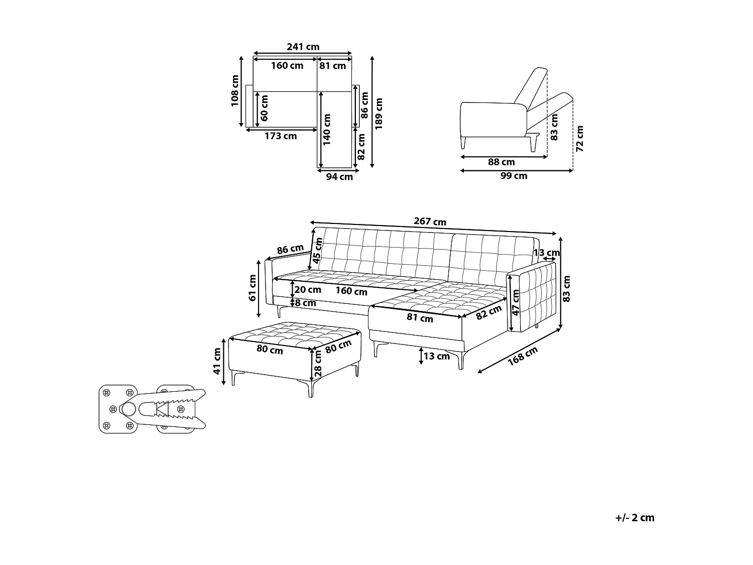 Modulaire hoekslaapbank ABERDEEN Stof Donkerbruin Met ottomaan 4-zitter Linkerzijde