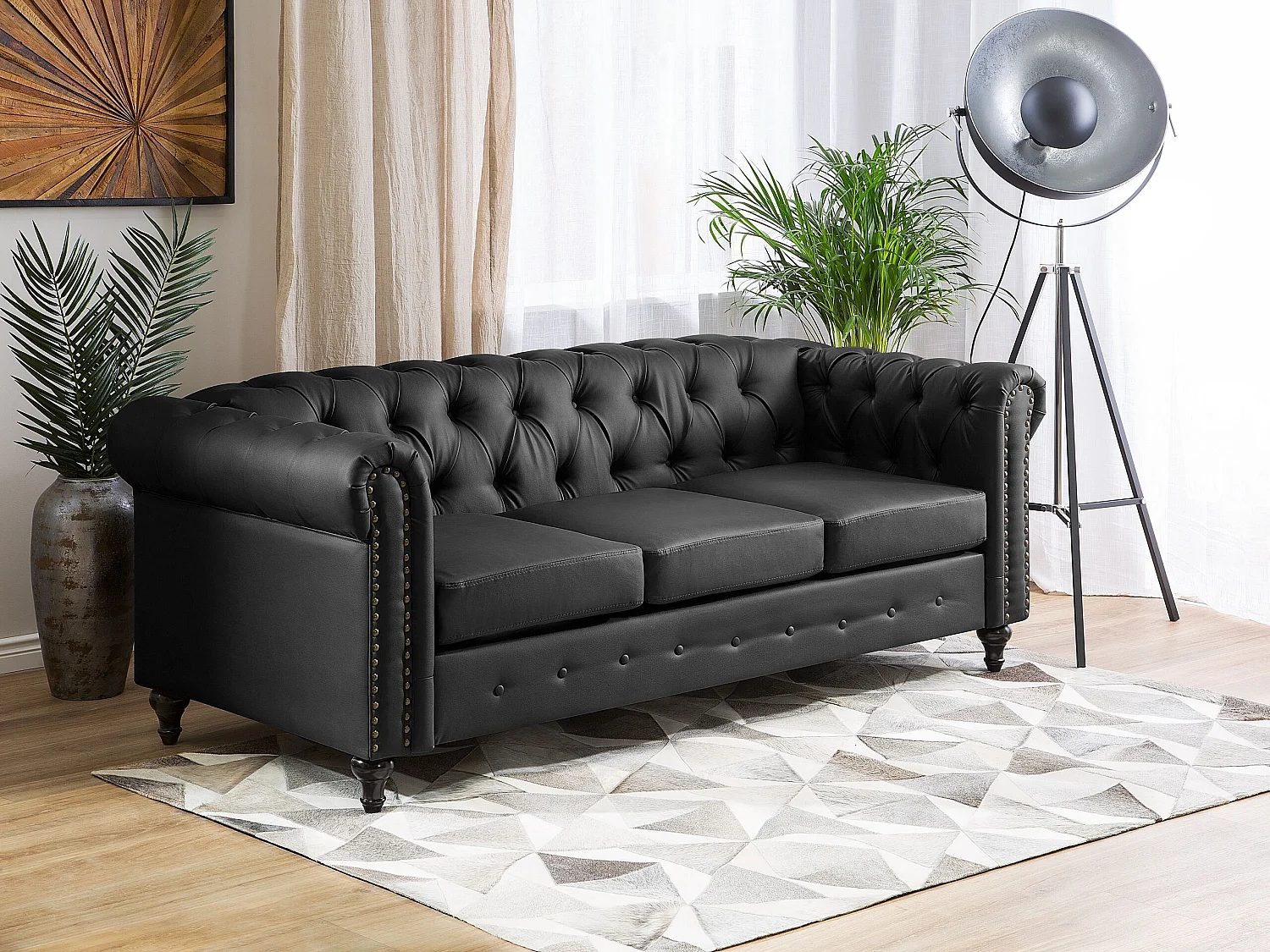 Canapé 3 places CHESTERFIELD Cuir PU Noir