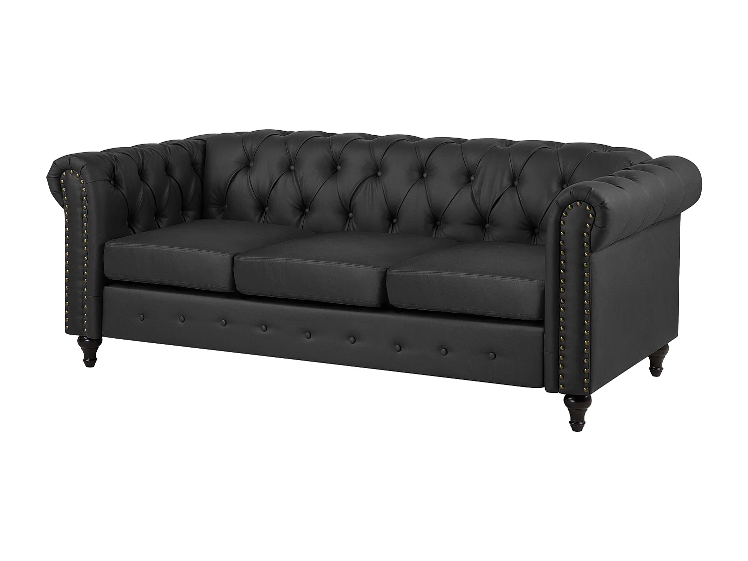 Canapé 3 places CHESTERFIELD Cuir PU Noir