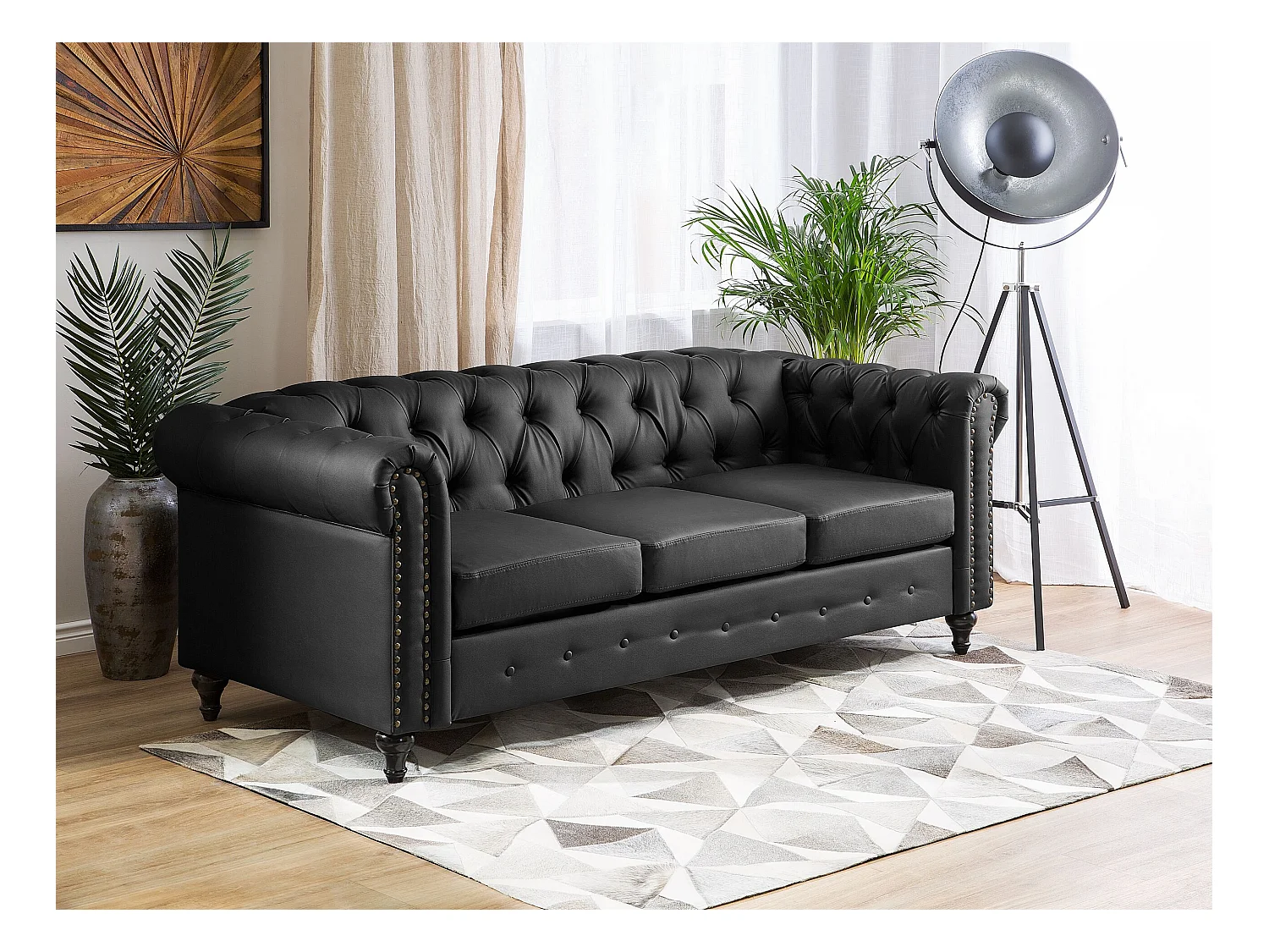 Sofa CHESTERFIELD Ekoskóra Czarny dla 3 osób