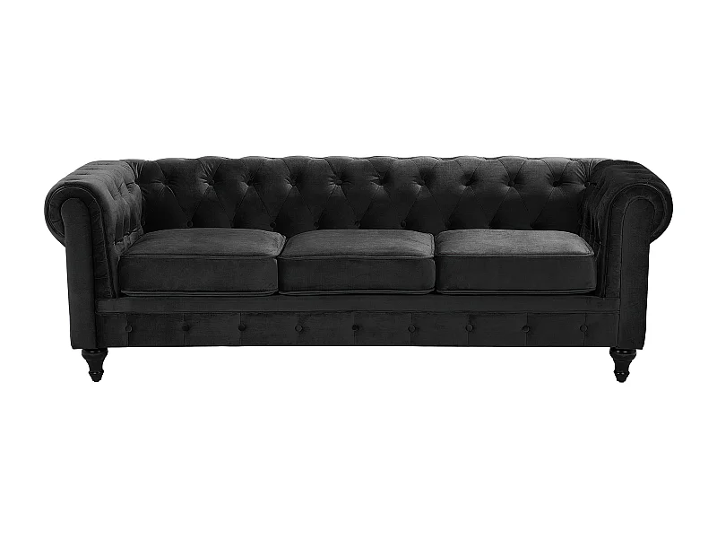 Bank CHESTERFIELD Fluweel Zwart 3-zitter