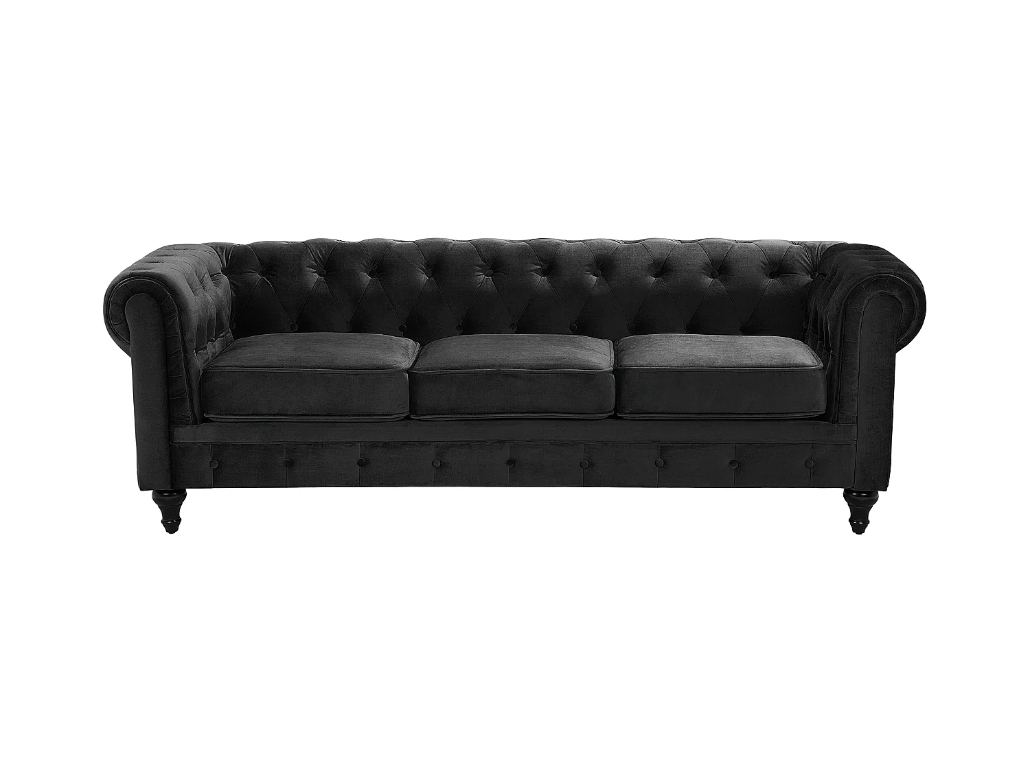 Bank CHESTERFIELD Fluweel Zwart 3-zitter