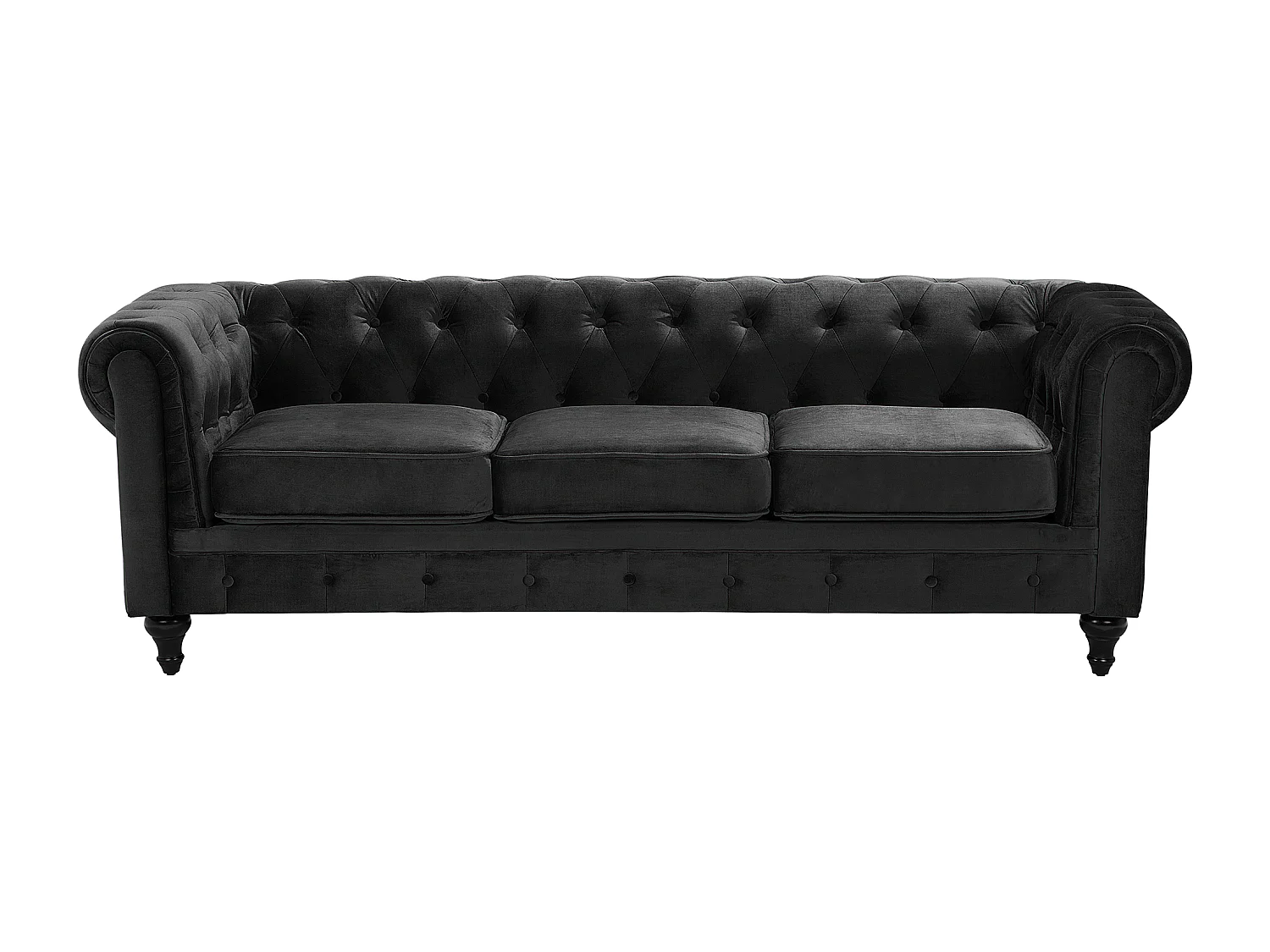 Divano CHESTERFIELD Velluto Nero 3 posti
