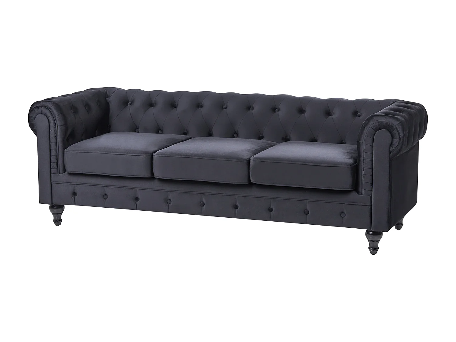 Klassisches Chesterfield Sofa Samtstoff Polstersofa schwarz Chesterfield