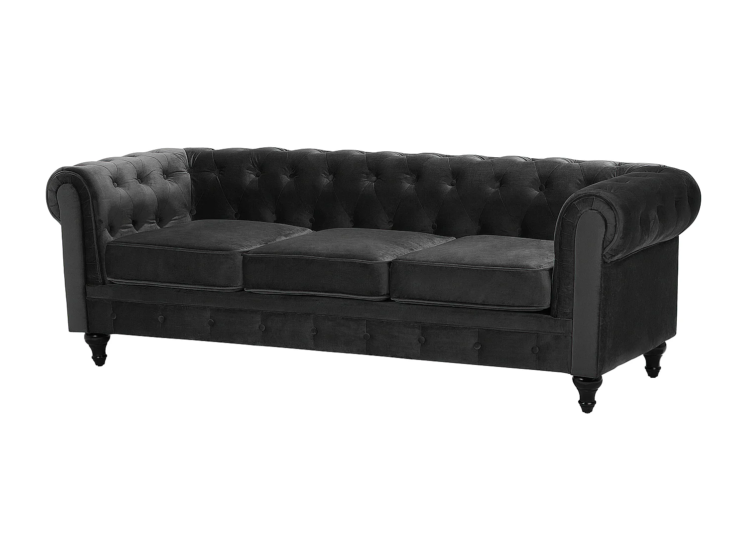 Sofa CHESTERFIELD Samtstoff Schwarz 3-Sitzer