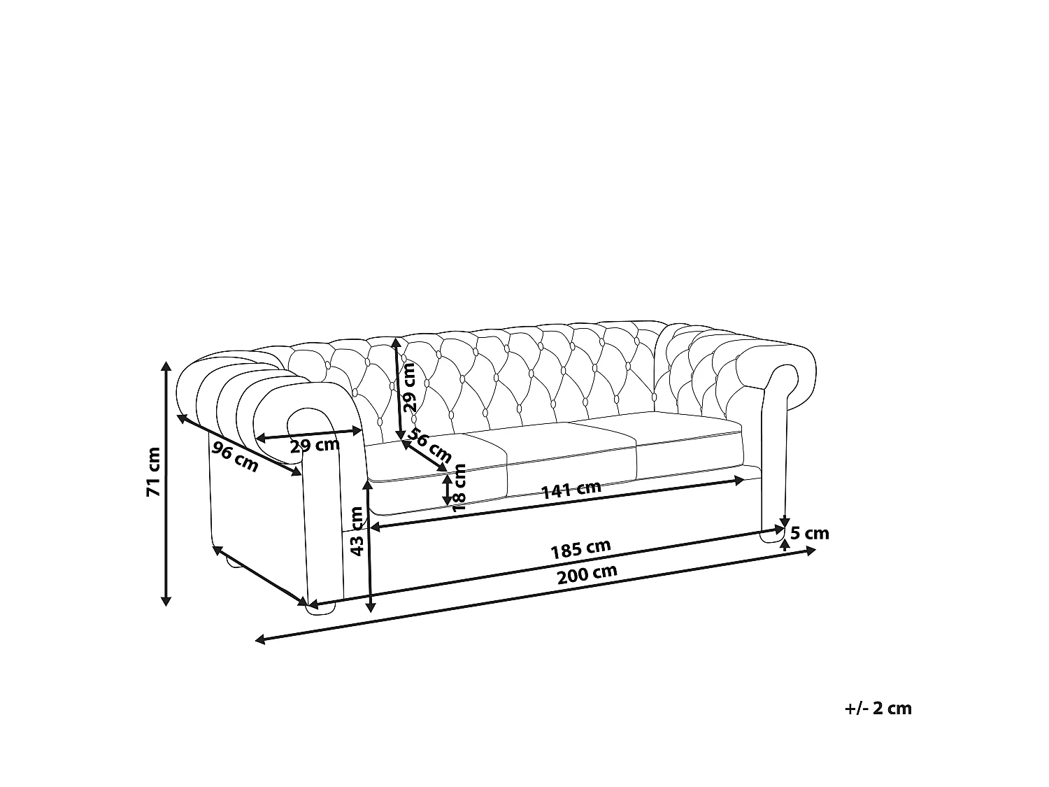 Sofá CHESTERFIELD Tela Violeta 3 plazas