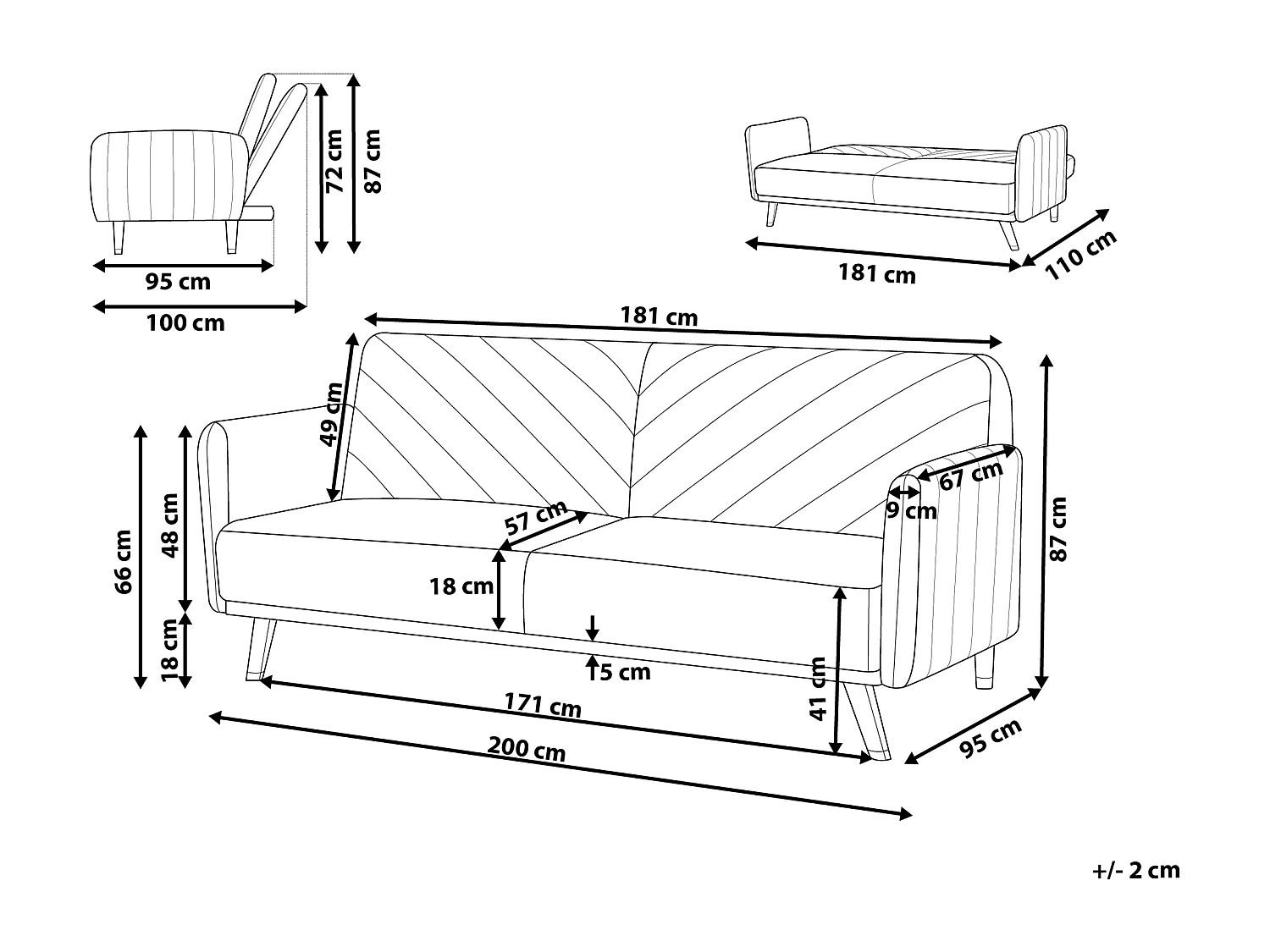 Slaapbank SENJA Fluweel Grijs 3-zitter