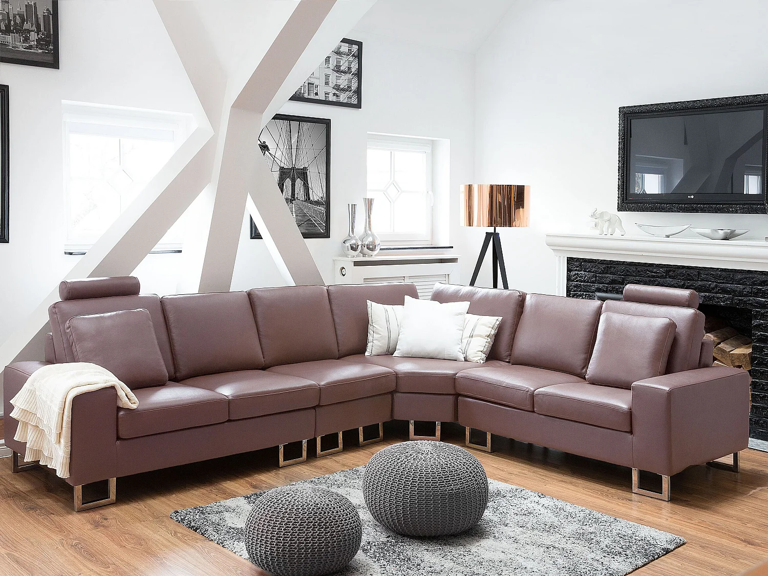 Canapé Angle à Gauche - Stockholm - Cuir, Marron