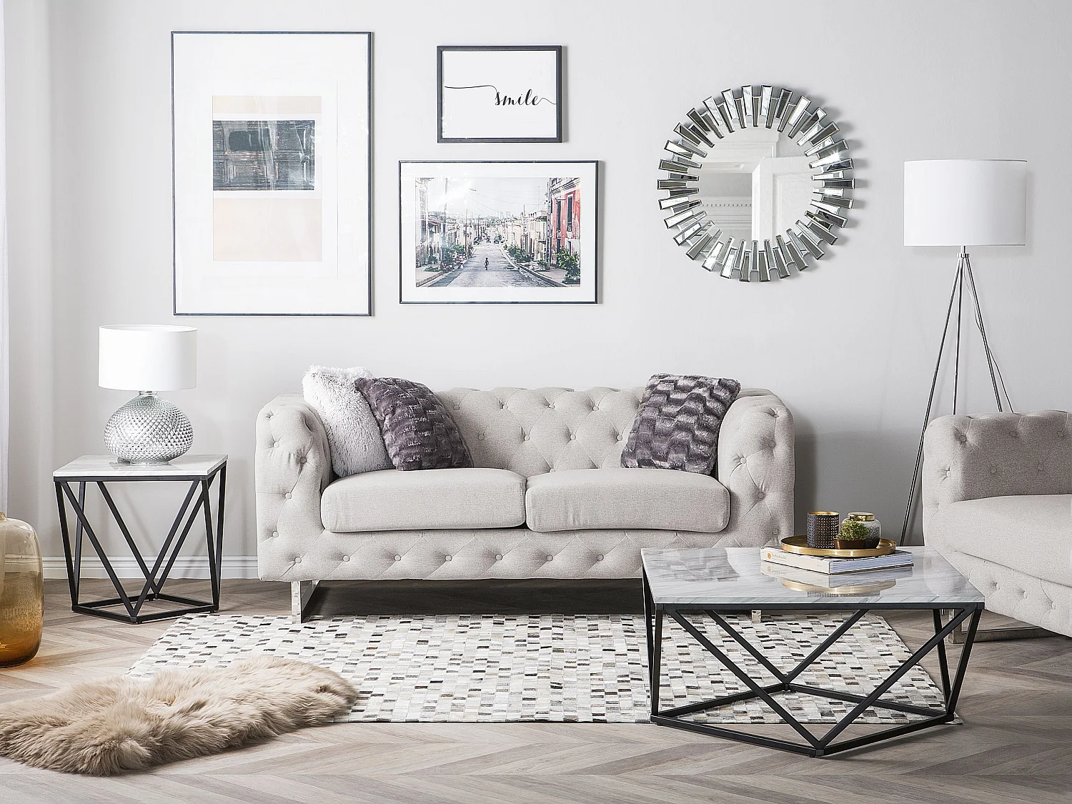 Sofa VISSLAND Stoff Hellbeige 2-Sitzer