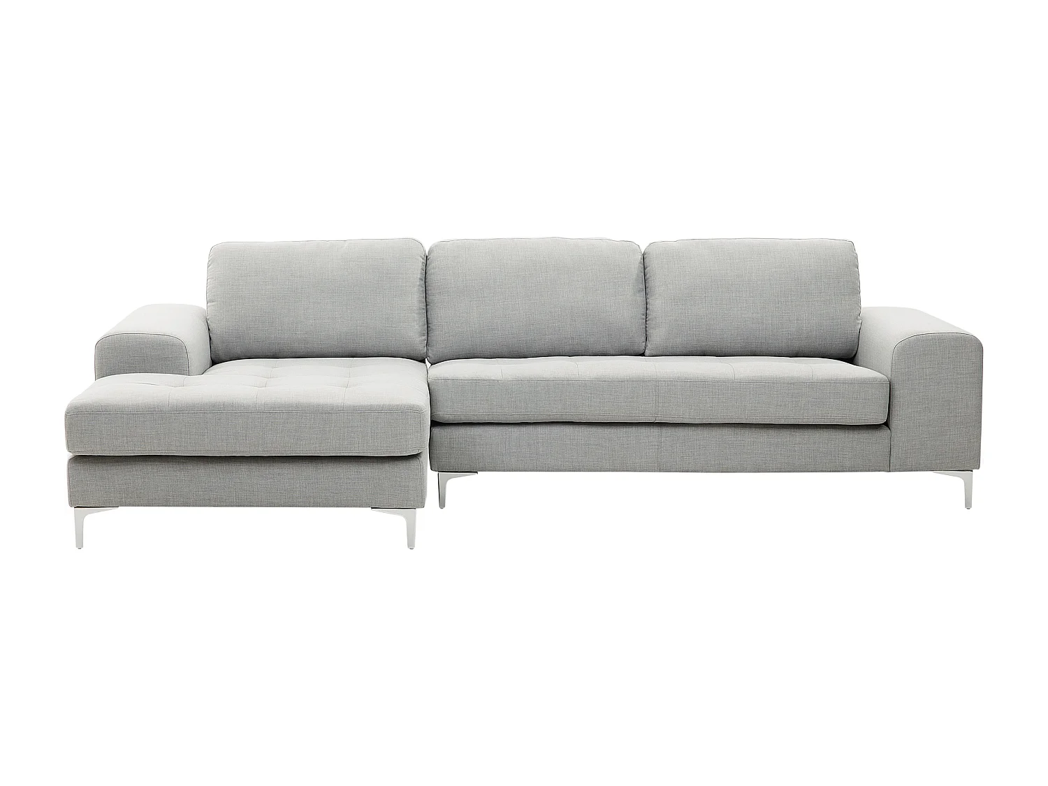 4-Sitzer Ecksofa Stoff hellgrau mit Chaiselongue rechts silberne Füße Kiruna