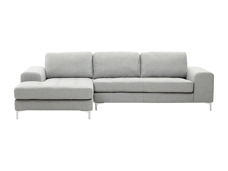 4-Sitzer Ecksofa Stoff hellgrau mit Chaiselongue rechts silberne Füße Kiruna