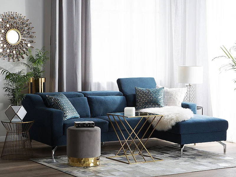 Sofá de canto GLOSLI Tecido Azul marinho 4 lugares à esquerda