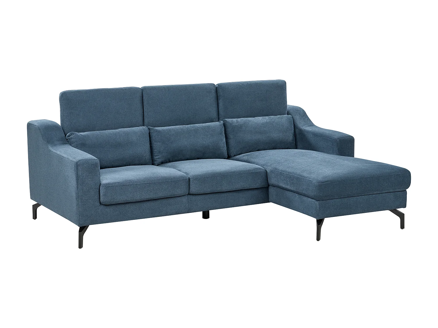 4-Sitzer Ecksofa L-Form Stoffbezug blau mit Chaiselongue links 3 Kissen Glosli
