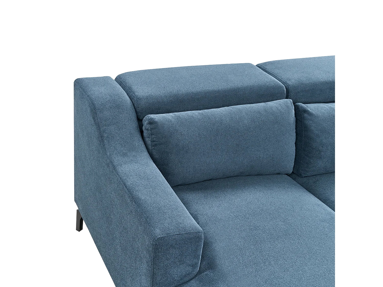 4-Sitzer Ecksofa L-Form Stoffbezug blau mit Chaiselongue links 3 Kissen Glosli