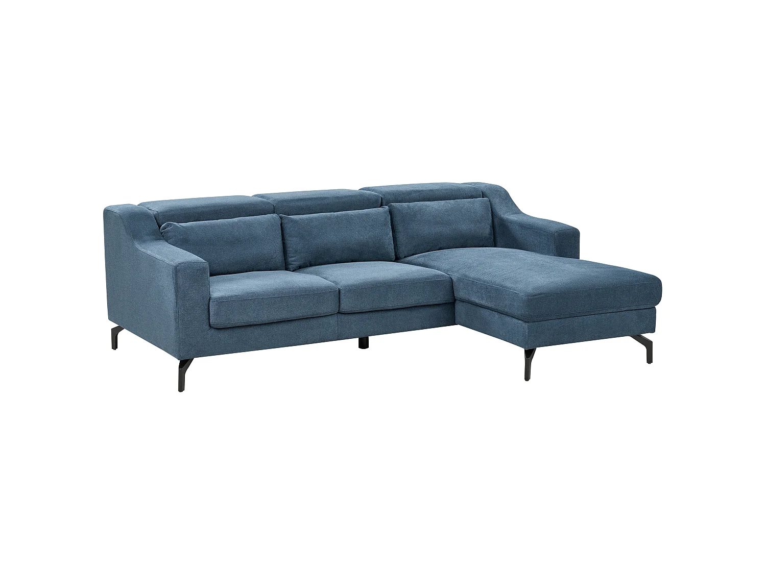4-Sitzer Ecksofa L-Form Stoffbezug blau mit Chaiselongue links 3 Kissen Glosli