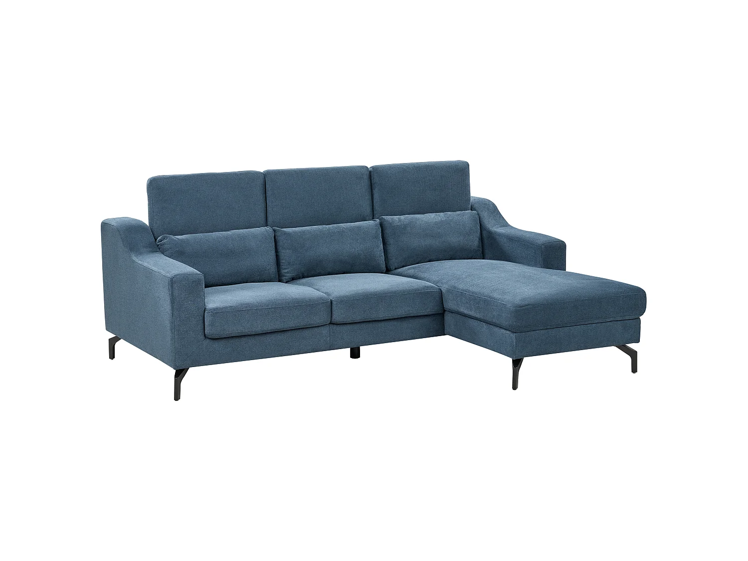 4-Sitzer Ecksofa L-Form Stoffbezug blau mit Chaiselongue links 3 Kissen Glosli