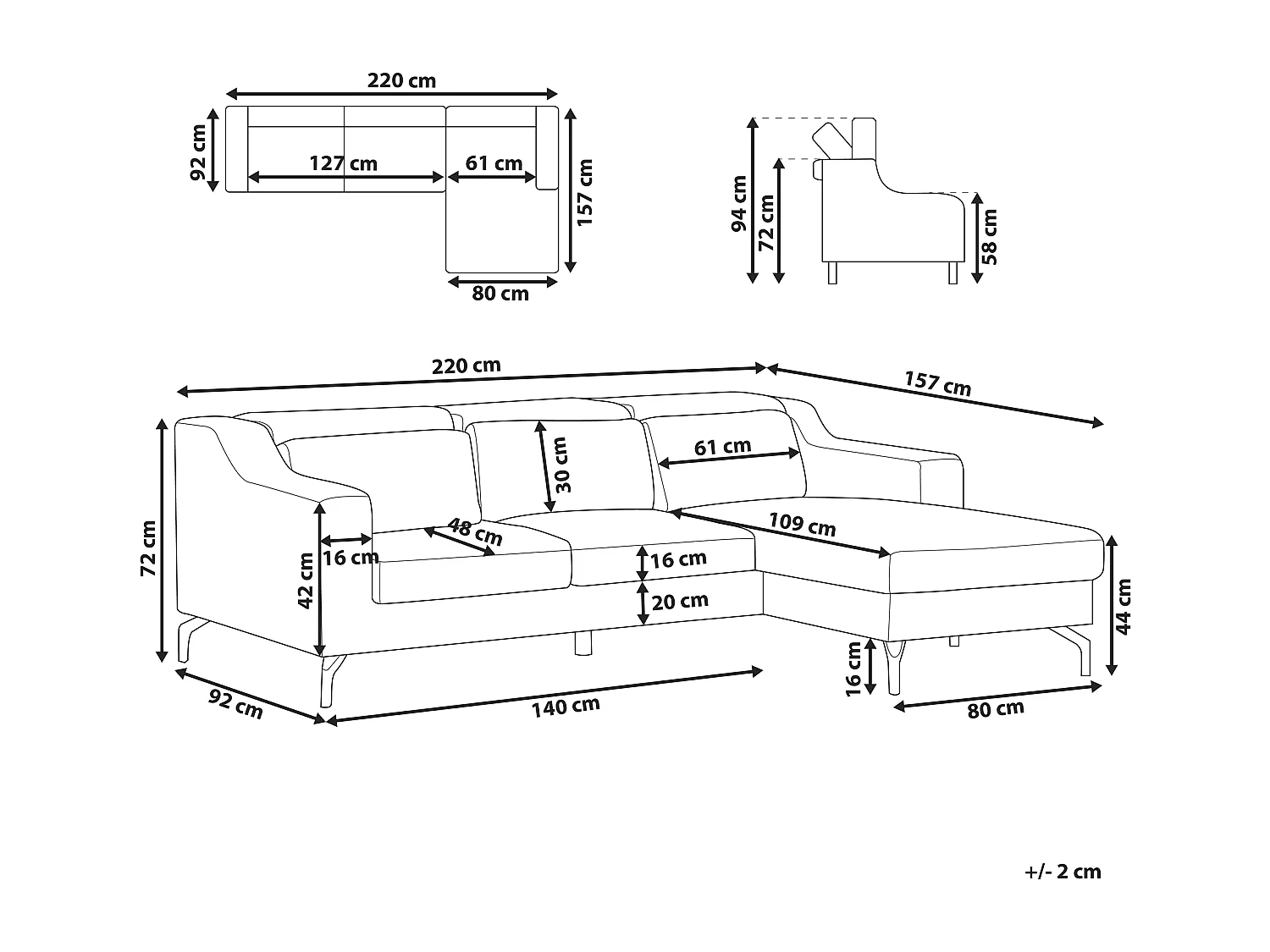 Ecksofa GLOSLI Stoff Marineblau 4-Sitzer linksseitig