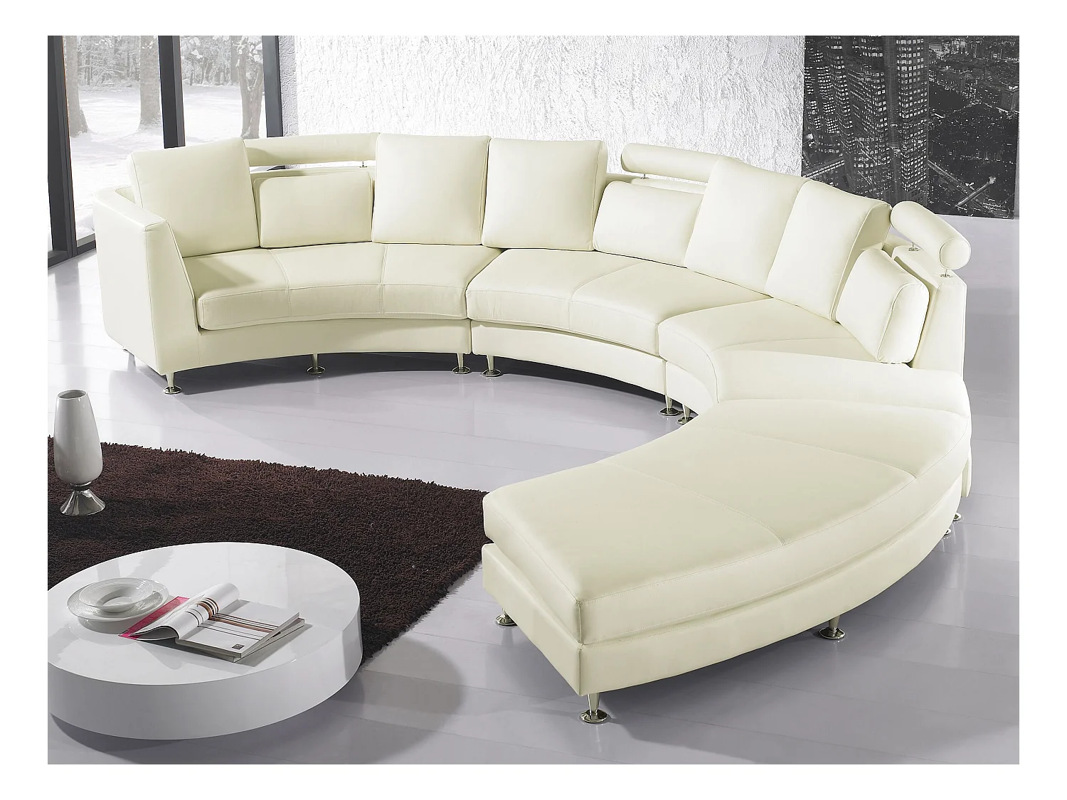 Divano semicircolare ROTUNDE Pelle naturale Crema 7 posti
