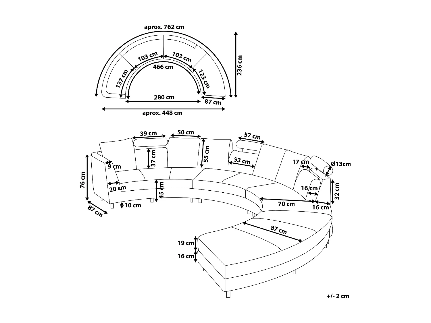 Canapé arrondi 7 places ROTUNDE Cuir Blanc cassé