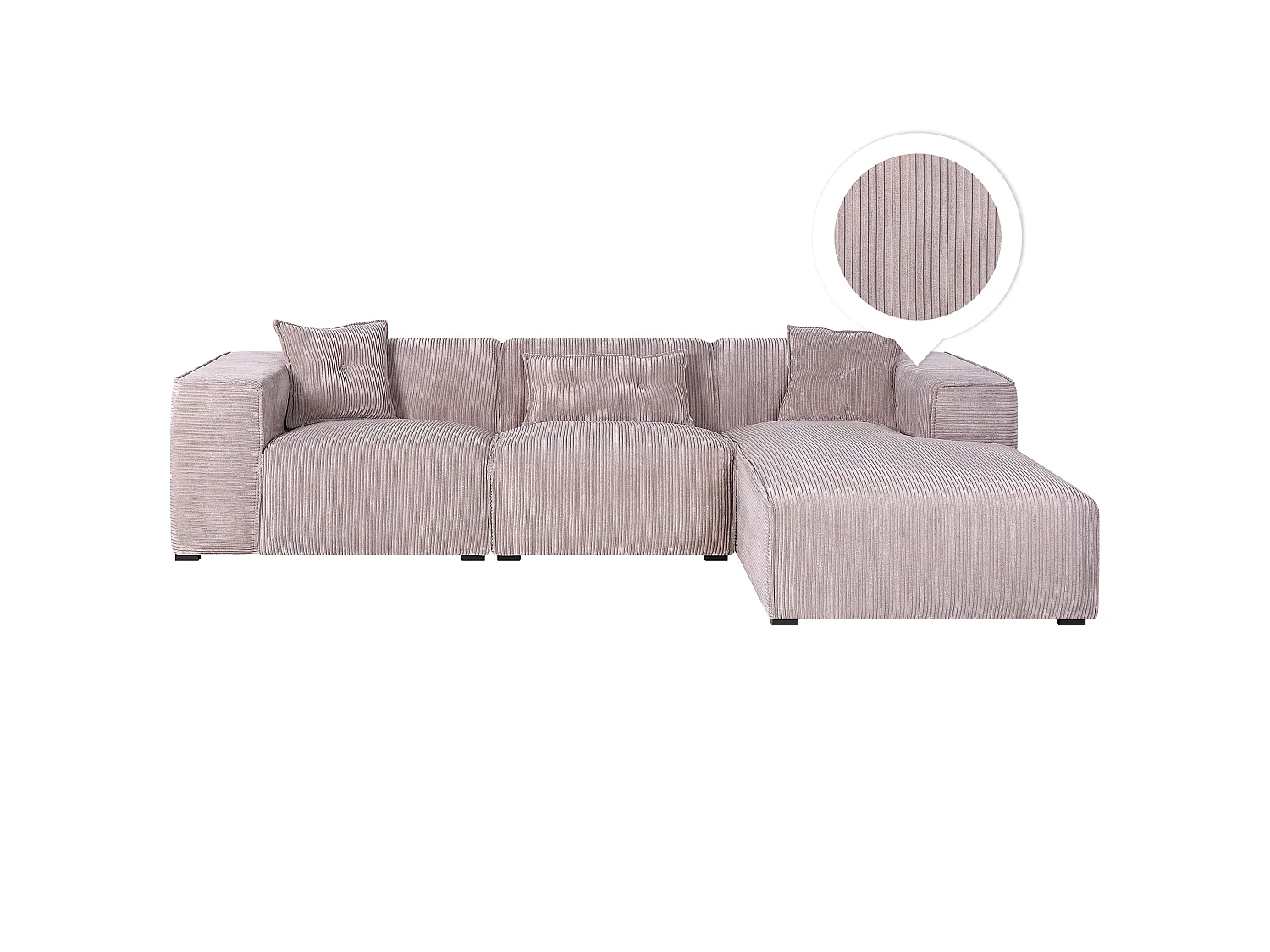 Canapé d'Angle 3 Places - Dolva - Côté Gauche, en Velours Côtelé, Gris Taupe