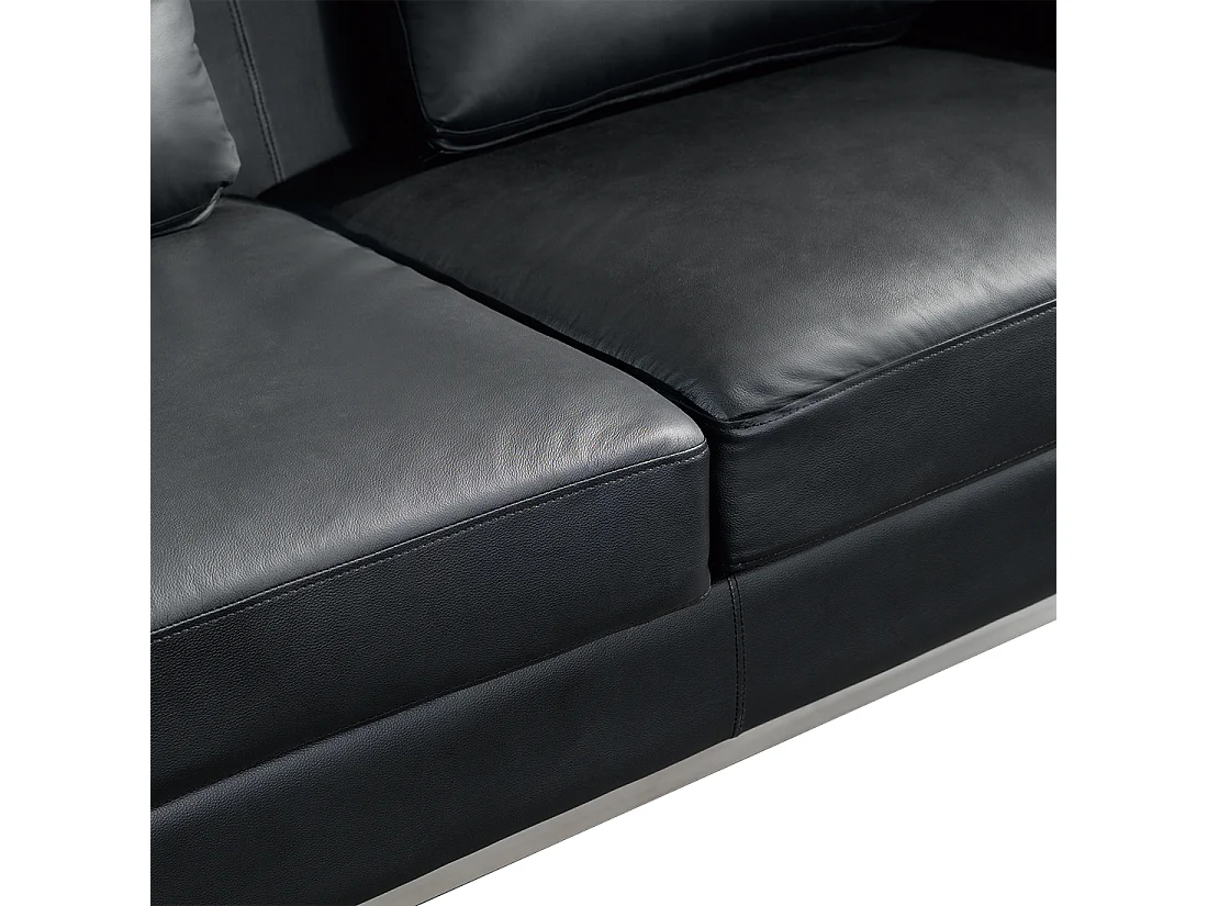 Canapé Angle à gauche en Cuir Véritable Noir et Pouf Ottoman Housses Amovibles Oslo