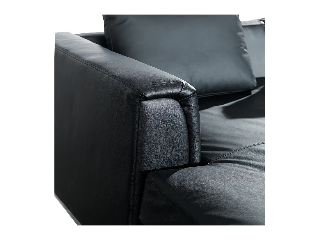 Canapé Angle à gauche en Cuir Véritable Noir et Pouf Ottoman Housses Amovibles Oslo