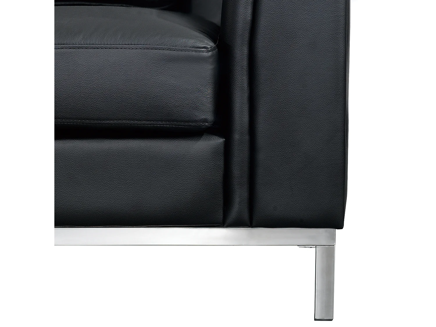 Hoekbank OSLO Leer Zwart Met ottomaan 5-zitter Rechterzijde