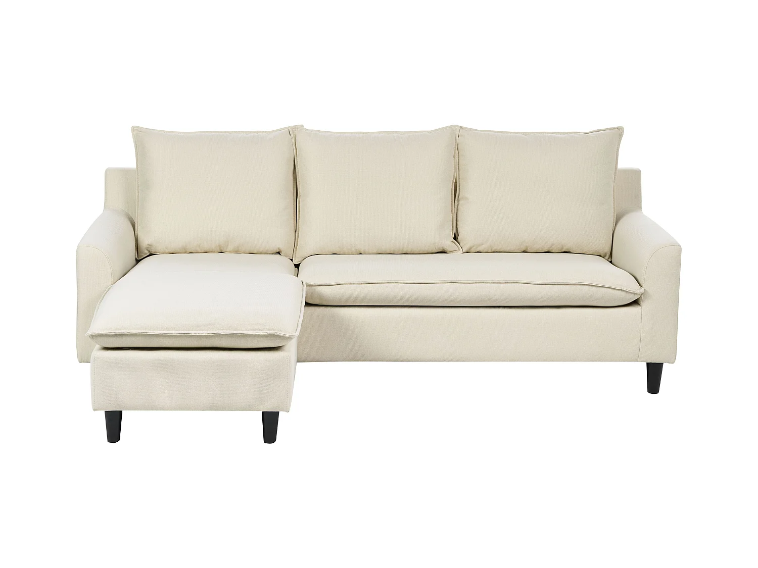 Canapé d'Angle Moderne à gauche Pieds en Bois Massif Assise Polyester Tissu Beige Elvenes